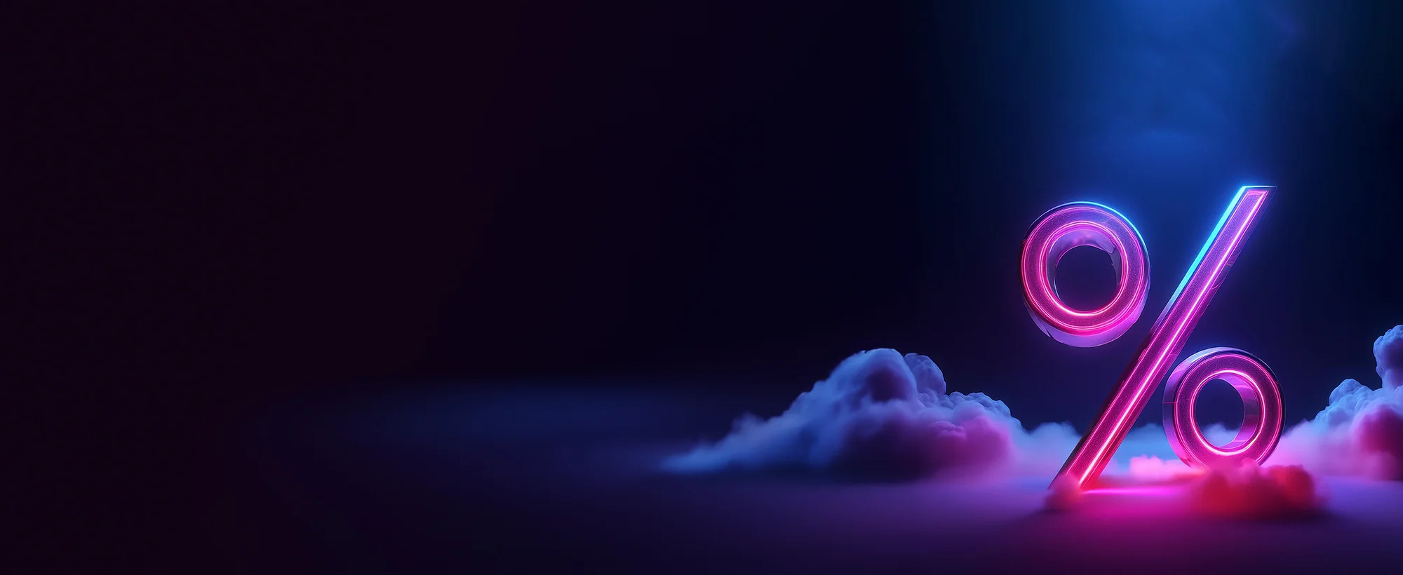 Glowing neon percent symbol on a dark background